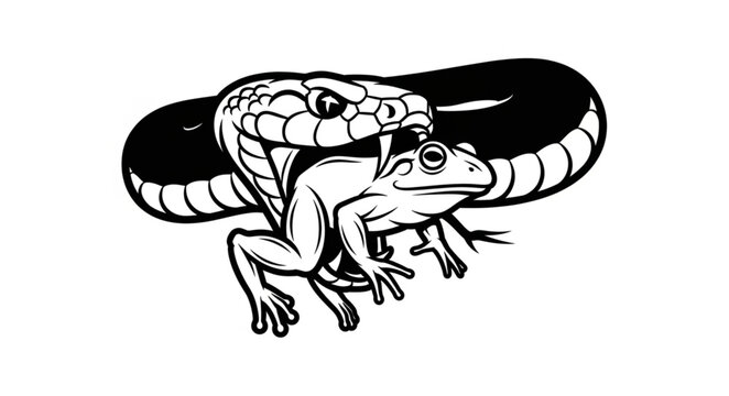 Snake and Frog Illustration Focused on Main Subjects.
