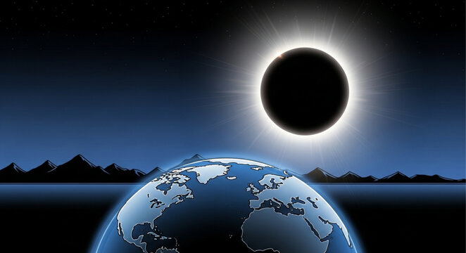 Eclipse Over Earth with Solar Corona and Night Sky.