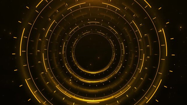 Golden circular HUD ring background glowing arcs, radial marks, and dark futuristic space. for tech videos, sci fi intros, digital dashboards, luxury screens, cyber promos, and cinematic overlays.