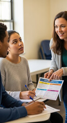Fototapeta premium Financial Literacy Workshop: Instructor Teaches Food Budgeting to Diverse Young Adults