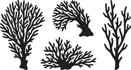 Sea Coral Reef Silhouette Vector Set for Marine Life and Aquatic Ecosystem Design © Parrot Graphic