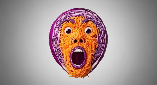 Vibrant purple and orange surreal face.