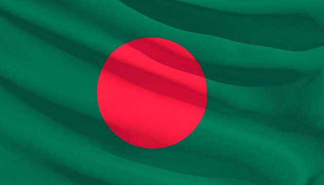 Bangladesh flag with deep green field and red circle, symbolizing lush land, rising sun, sacrifice, and national pride through minimalist design.