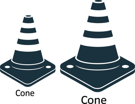Traffic safety cone icons set in flat style, road construction warning sign isolated on white background vector illustration