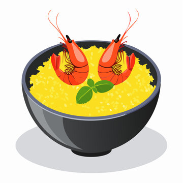 Luxus-Paella-Bowl mit Hummer und Garnelen, dramatisches Licht