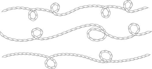 Set of Wavy western or nautical rope squiggle lines with flowing curves and tangles Marine cable pattern for sailor design Hand drawn sketch continuous line doodle form wavy elements Marine rope brush © Volha