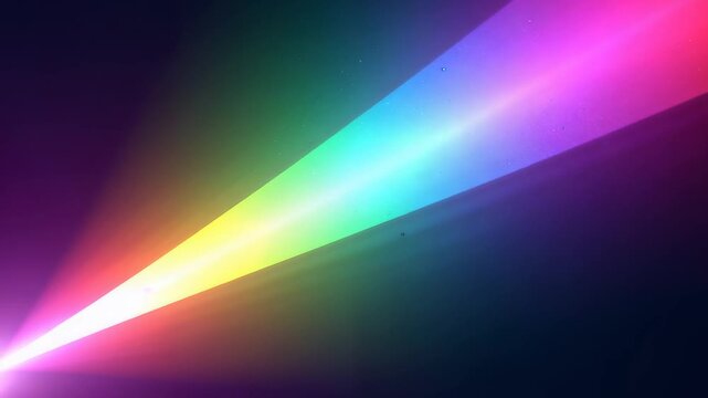 Bright rainbow light beam spreading across dark space with vivid spectrum colors, optical glow, prism effect, laser energy, and abstract illumination