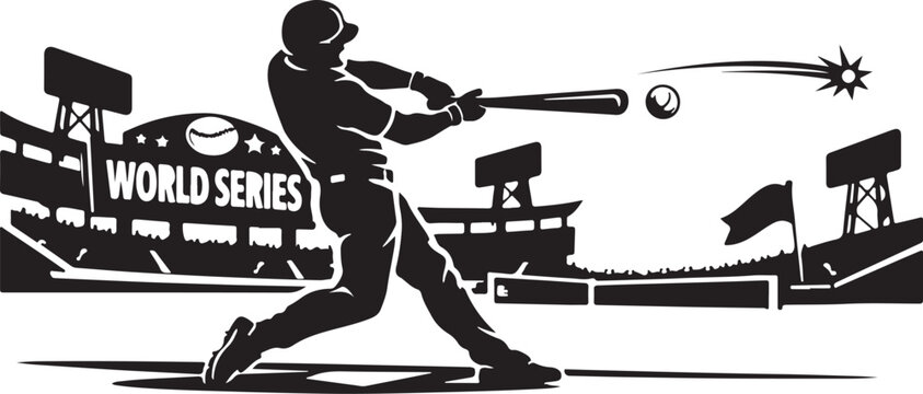 silhouette of world series baseball batter swing home run