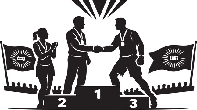silhouette of commonwealth medal ceremony handshake