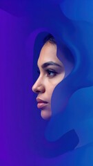 Fototapeta premium Profile portrait of a woman against a gradient blue and purple abstract design