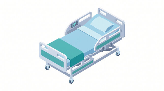 Flat isometric smart hospital bed with control panel isolated on white