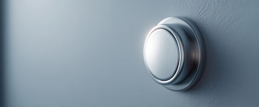 Close-up of modern metal doorbell button