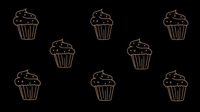 Animated cupcake pattern with transparent background loop