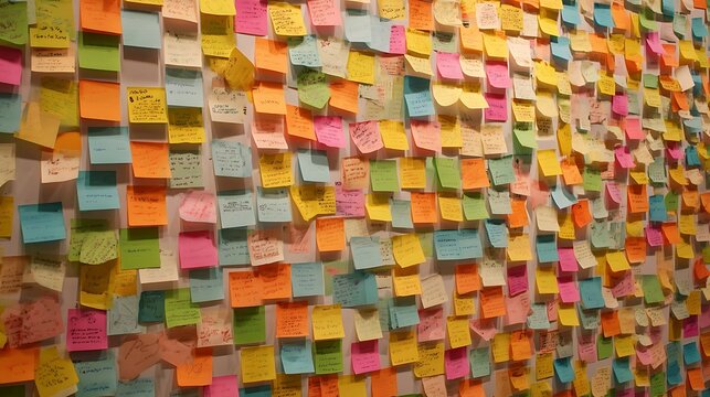 Vast Wall Covered with Numerous Colorful Sticky Notes.