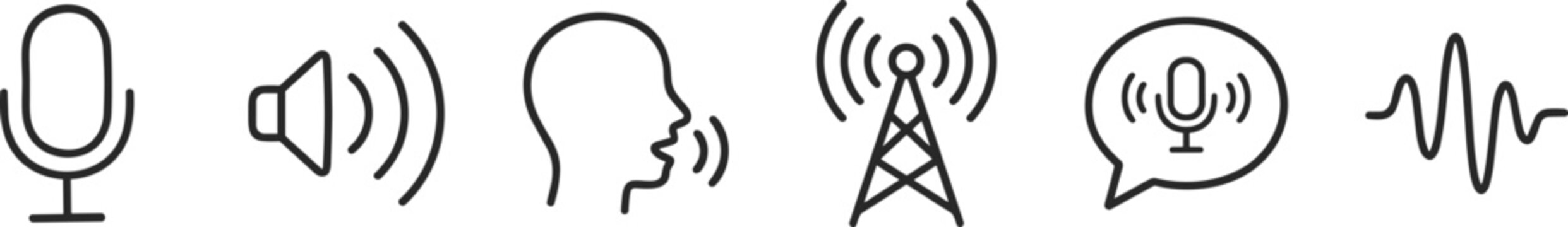 audio sound voice microphone speaker signal broadcast wave communication recording icon music volume speech frequency radio transmission listen hearing waveform media podcast technology on transparent