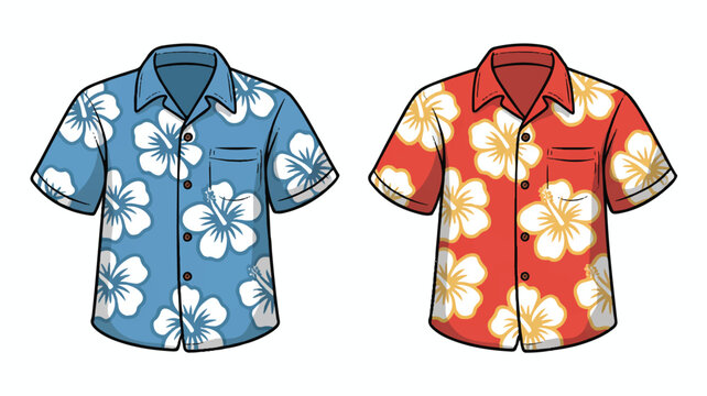 Two colorful Hawaiian shirts with floral patterns