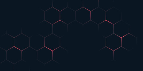 Dark hexagon pattern on red neon background. Modern geometric shapes technology style.eps10 © alfan