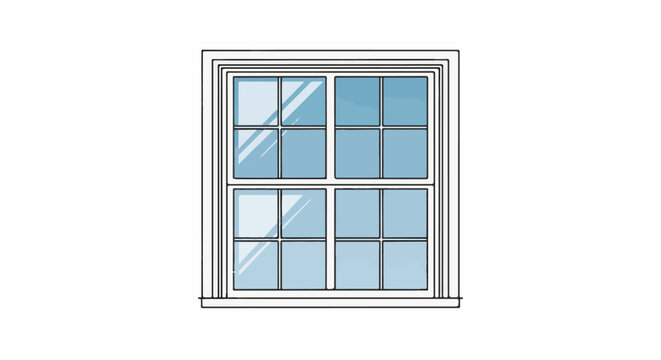 A symmetrical, hand-drawn illustration of a double-hung window with twelve panes