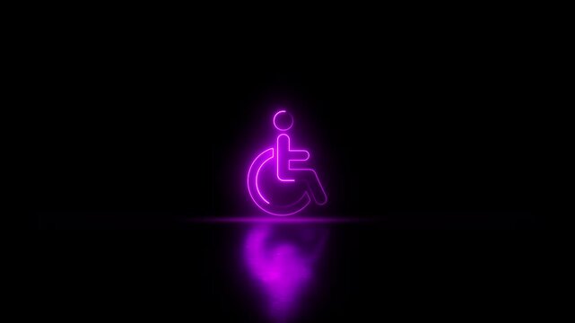 Neon glowing Wheelchair user sign video animation. Neon Disability person line icon animation. Hotel service symbol concept. wheelchair access icon animation