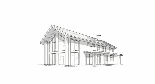 Detailed architectural sketch of a modern multi-story residential building with large windows