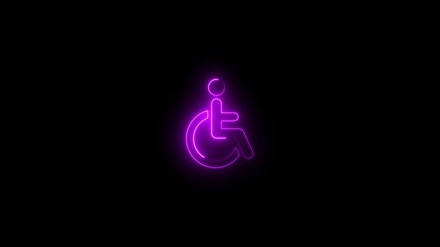 Neon glowing Wheelchair user sign video animation. Neon Disability person line icon animation. Hotel service symbol concept. wheelchair access icon animation