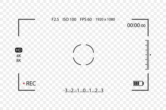 Camera Viewfinder Recording Screen &mdash; REC Frame Overlay with Focus Grid on Transparent Background