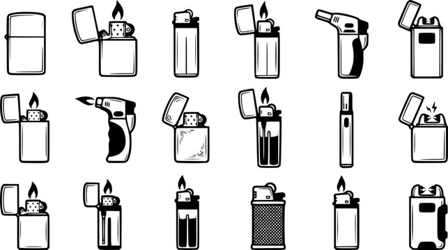 Set of Cigarette Lighter icons - vector.