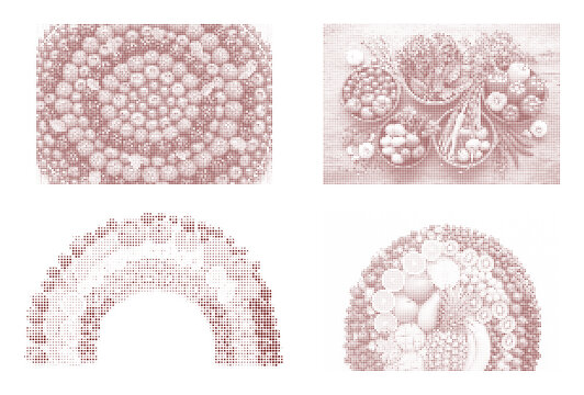 Vibrant and colorful assortment of fresh fruits and vegetables arranged in artistic patterns.