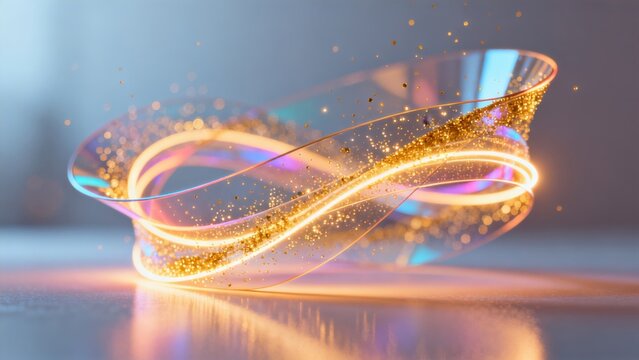 Abstract glowing ribbon with golden sparkles
