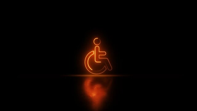 Neon glowing Wheelchair user sign video animation. Neon Disability person line icon animation. Hotel service symbol concept. wheelchair access icon animation