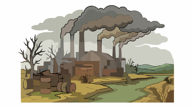 Industrial pollution vector illustration contaminated air radioactive waste scene