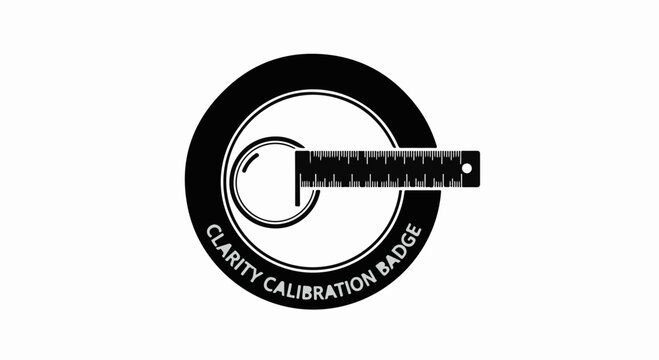 Magnifying glass and ruler symbolize precision and measurement in a calibration badge