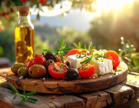Mediterrane Antipasti auf rustikalem Holzbrett