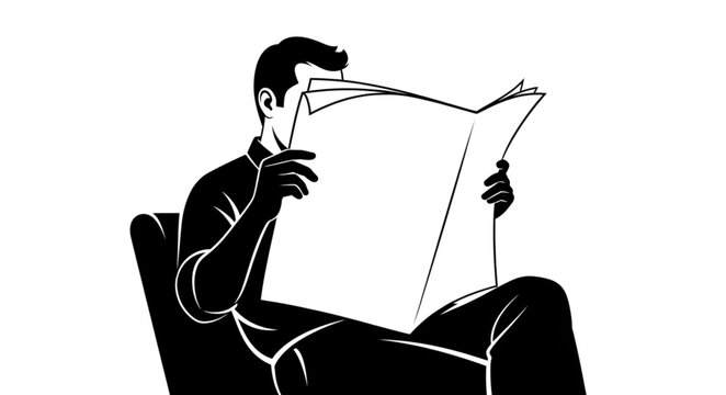 Man Sitting and Reading Newspaper in Relaxed Posture.