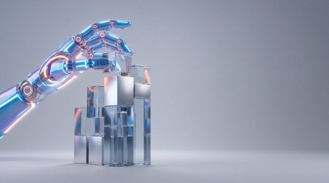 Robotic Hand Rearranging Corporate Building Blocks