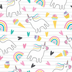 Cute unicorn, and pink background decoration. Seamless repeating pattern texture background design for fashion fabrics, textile graphics, prints etc © amna