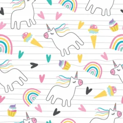 Cute unicorn, and pink background decoration. Seamless repeating pattern texture background design for fashion fabrics, textile graphics, prints etc © amna