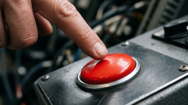 finger pressing red emergency button on control panel decision action and start trigger concept made by AI generative