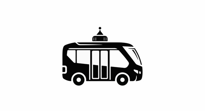 Futuristic autonomous shuttle bus with sensors on roof