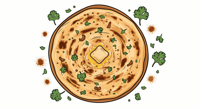 Golden, bubbly flatbread, topped with a melting pat of butter and garnished with fresh cilantro leaves