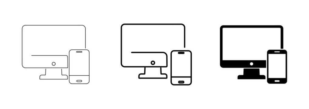 Computer and Mobile Phone Contact Icon Set with Two-Step Verification, Outline, Stroke and Solid Vector Style