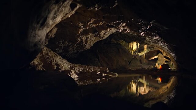 cave in the cave with stone rocks walls background