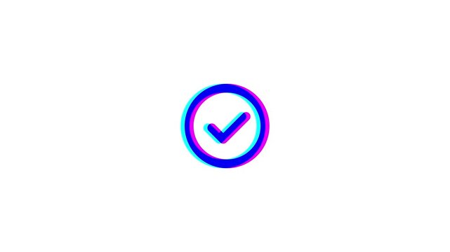 Animated Glitch Checkmark Icon with RGB Split Effect on White Background for Success and Validation