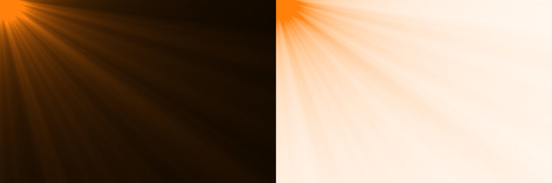 Warm orange glowing sunlight rays overlay isolated on transparent background, Sparkling light rays burst effect, sun flare corner, Shiny spotlight for summer design, bright atmosphere compositions