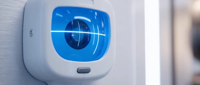 Futuristic Biometric Iris Scanner with Blue Laser Light Display