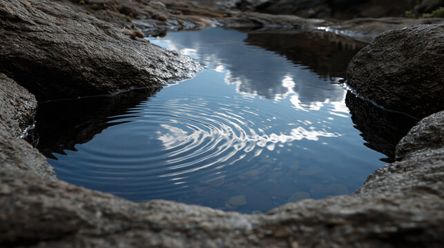 Storm cloud reflection in a tidepool creates a contemplative natural mirror