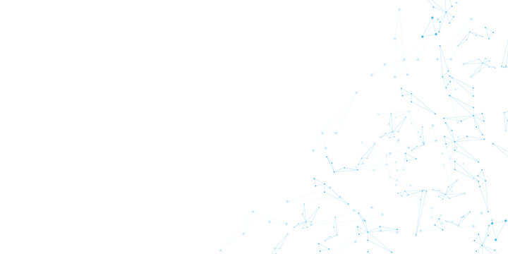 Abstract blue plexus network background, geometric connecting lines and dots on white, digital technology data structure vector illustration