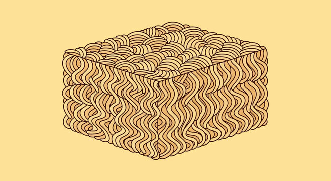 Instant Ramen Noodles Block, Dry Noodles, Quick Meal, Food Ingredient, Yellow Background
