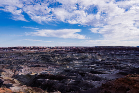 The rugged and spectacular terrain of the little painted desert north of Winslow Arizona