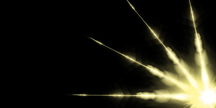 Vector golden sun light effect. Glowing sunrays on black background. Stock royalty free vector